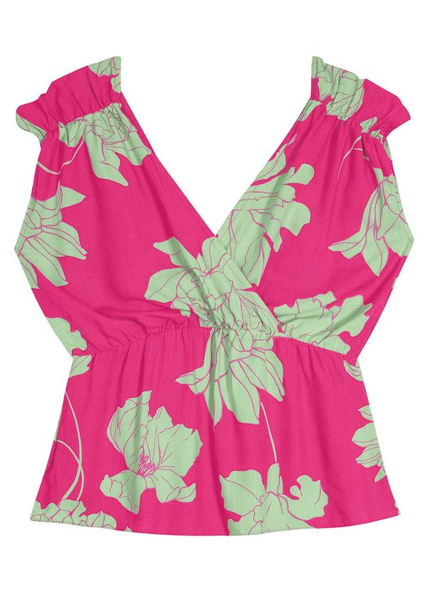 Malwee - Blusa Bata Tropical em Viscolinho Rosa 