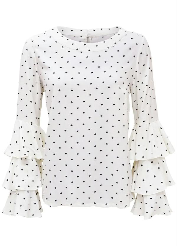 bonprix - Blusa com Babados Estampada Off White 10