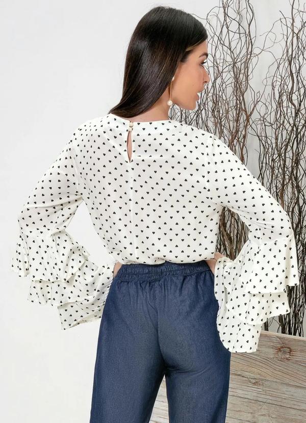 bonprix - Blusa com Babados Estampada Off White 2