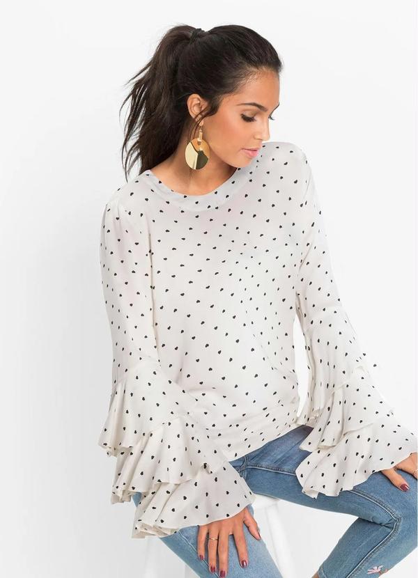bonprix - Blusa com Babados Estampada Off White 3