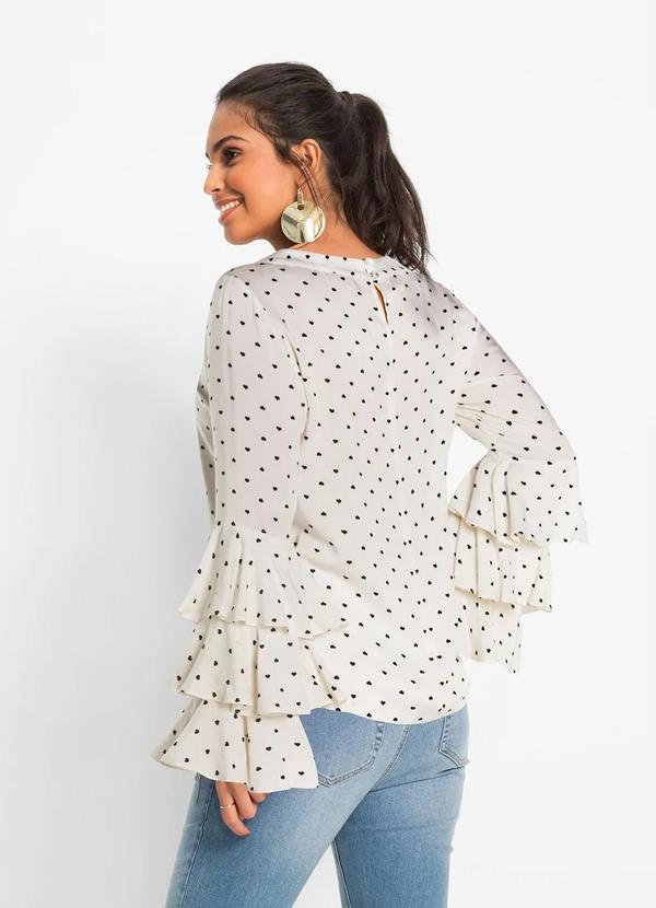 bonprix - Blusa com Babados Estampada Off White 4
