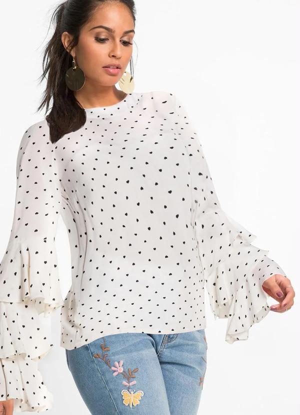 bonprix - Blusa com Babados Estampada Off White 6