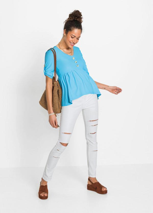 Queima Estoque - Blusa com Decote V Azul 3