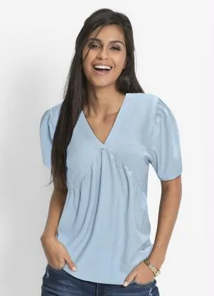 Queima Estoque - Blusa com Recorte no Decote Azul - QUEIMA ESTOQUE