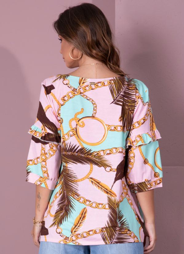 Queima Estoque - Blusa Correntes com Babados nas Mangas 2