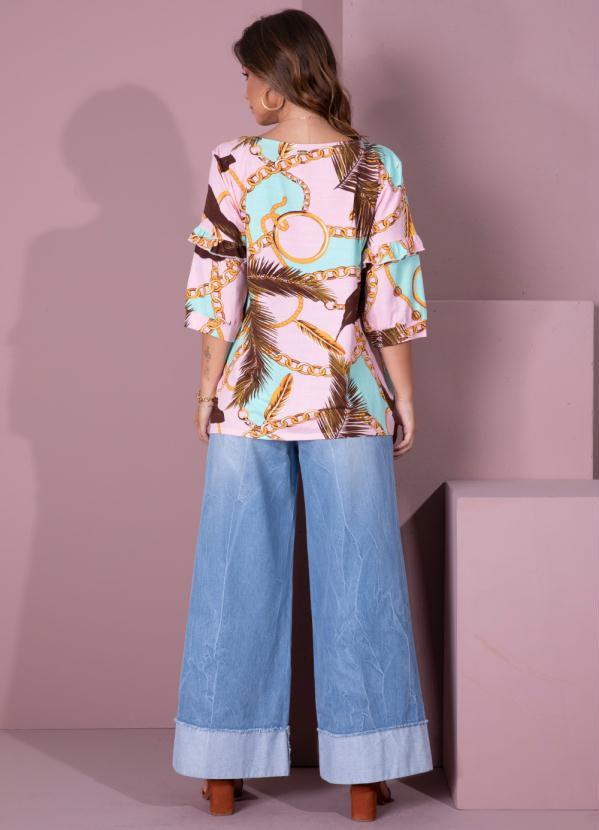 Queima Estoque - Blusa Correntes com Babados nas Mangas 4