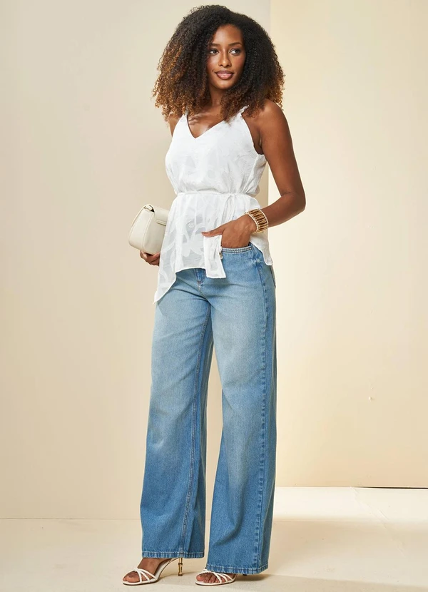 Doce Trama - Blusa de Alça Larga Lusitana Estampada Branco 3