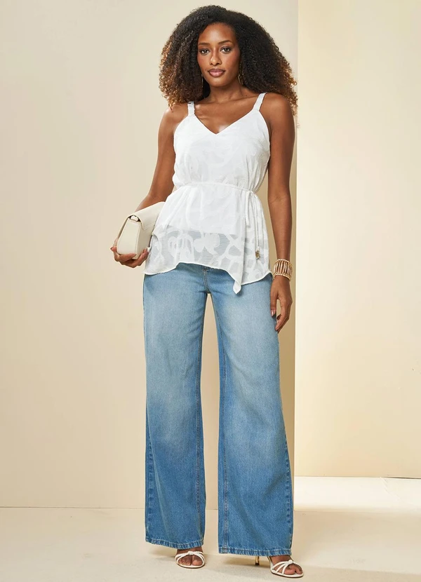 Doce Trama - Blusa de Alça Larga Lusitana Estampada Branco 5