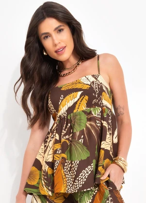 Farm - Blusa em Viscolinho Floresta Sketch Marrom - FARM