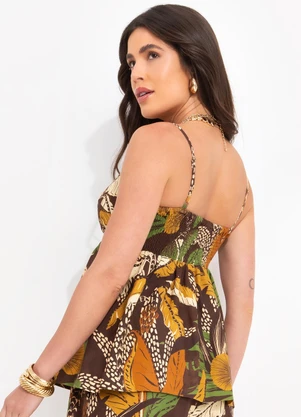 Farm - Blusa em Viscolinho Floresta Sketch Marrom - FARM