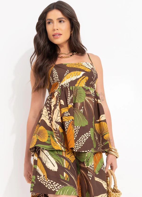 Farm - Blusa em Viscolinho Floresta Sketch Marrom 7