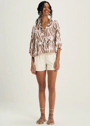 Marialícia - Blusa Feminina Ampla Estampa Digital Bege - MARIALÍCIA