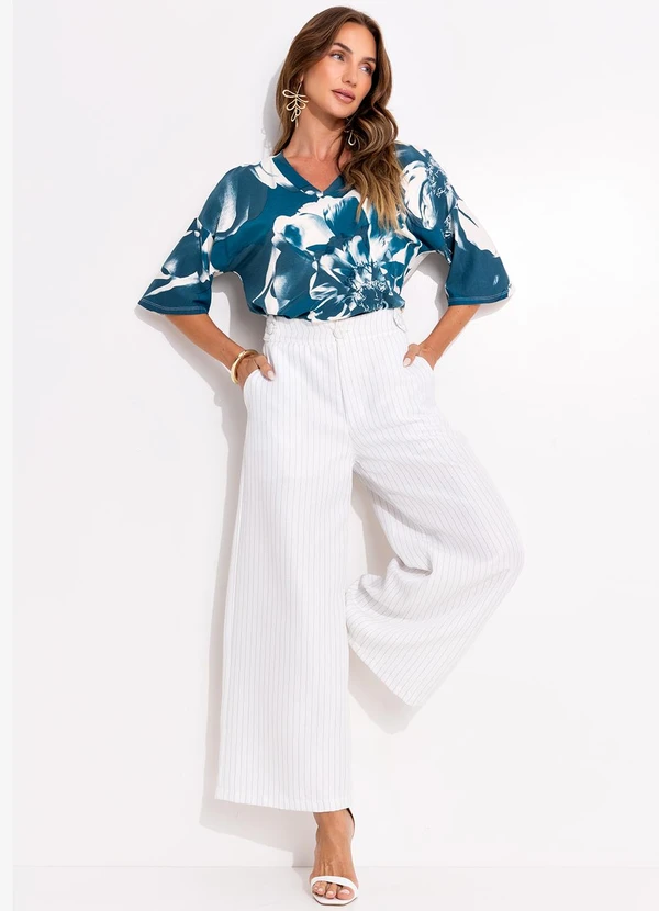 Quintess - Blusa Floral Bicolor em Malha de Viscose 3