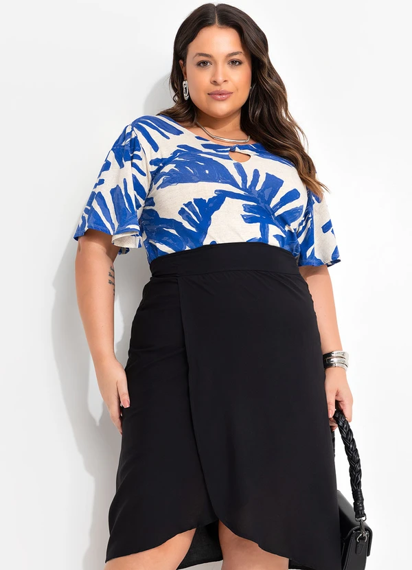 Quintess - Blusa Folhagem Azul em Malha de Viscose 10