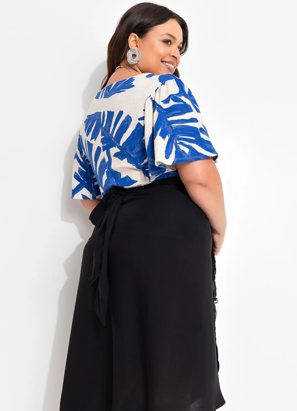 Quintess - Blusa Folhagem Azul em Malha de Viscose