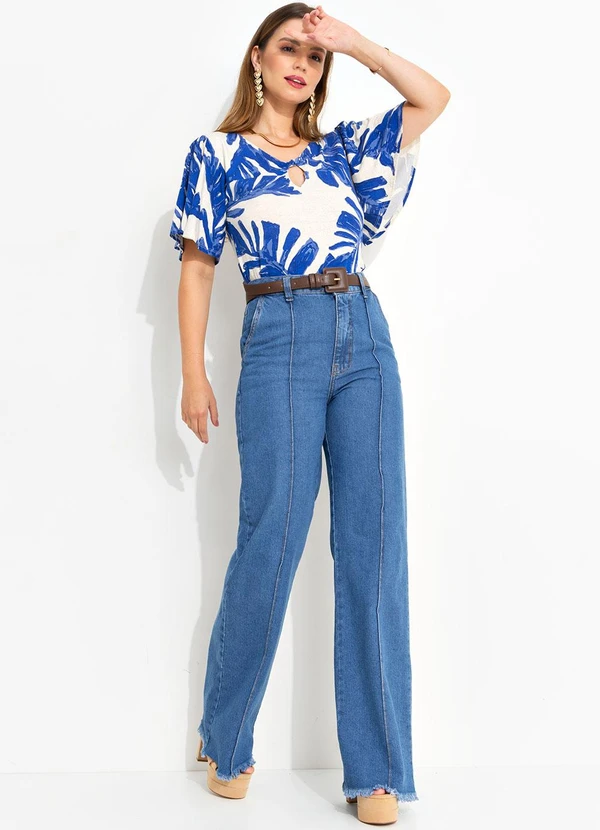 Quintess - Blusa Folhagem Azul em Malha de Viscose 5