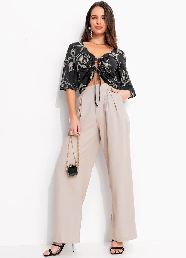 Quintess - Blusa Folhagem Marinho em Malha de Viscose 6