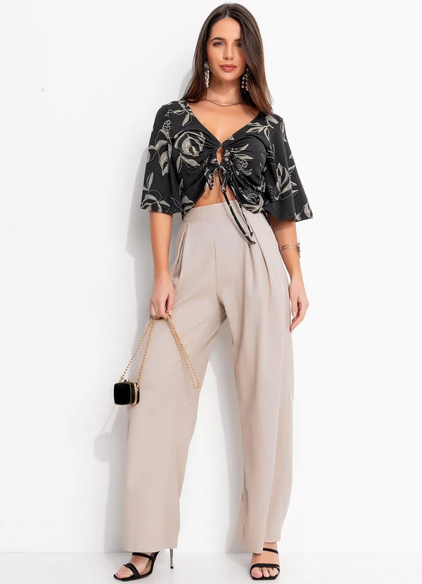 Quintess - Blusa Folhagem Marinho em Malha de Viscose 4