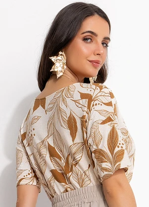 Quintess - Blusa Folhagem Natural em Malha de Viscose - QUINTESS