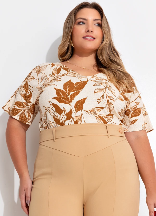 Quintess - Blusa Folhagem Natural em Malha de Viscose
