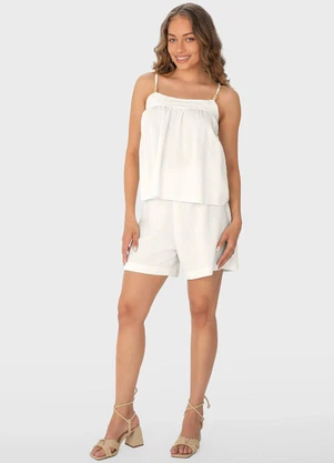Malwee - Blusa Off White Bata com Amarração - MALWEE