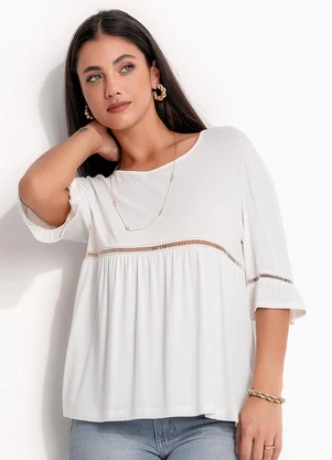 Quintess - Blusa Off White em Malha de Viscose - QUINTESS