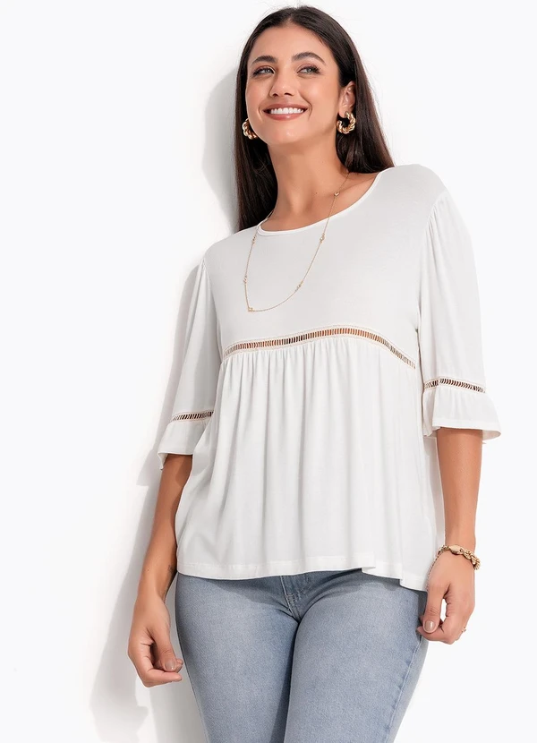 Quintess - Blusa Off White em Malha de Viscose