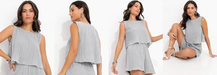 Blusa Prata em Malha Plissada