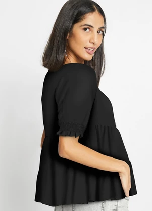 bonprix - Blusa Preta em Malha Crepe - BONPRIX