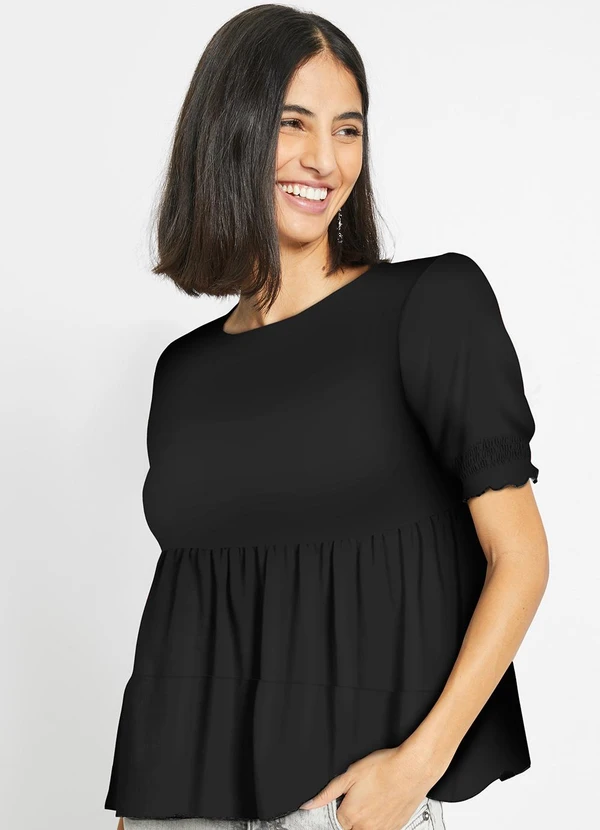 bonprix - Blusa Preta em Malha Crepe