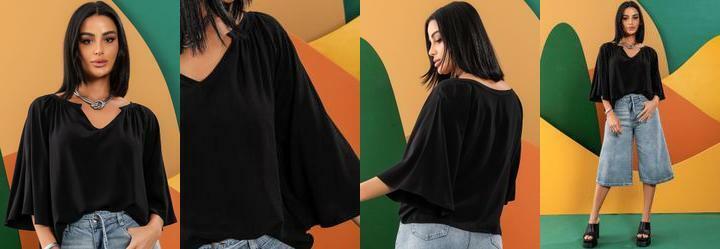 Blusa Preto em Viscose Plana