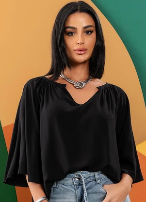 Quintess - Blusa Preto em Viscose Plana - QUINTESS