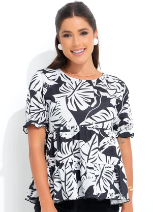 bonprix - Blusa Tropical Preto em Malha Crepe - BONPRIX