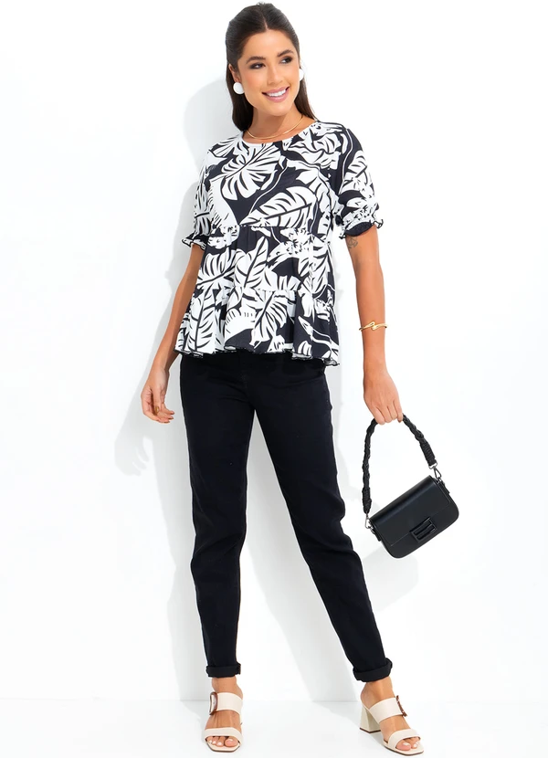 bonprix - Blusa Tropical Preto em Malha Crepe 3