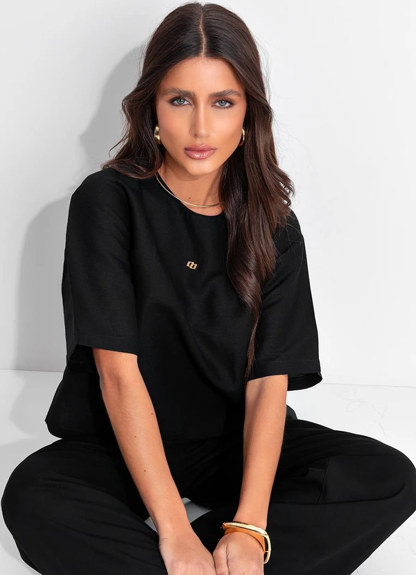 Colcci - Camiseta Viscolinho Preto 8