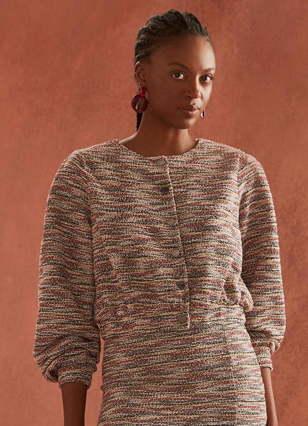 Linzzi - Jaqueta Bomber em Malha Tweed Verde Escuro