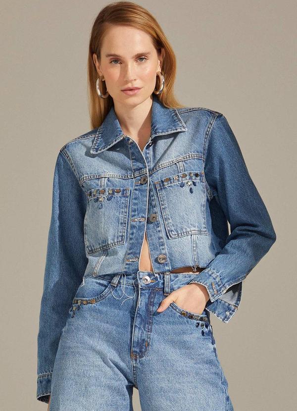 Linzzi - Jaqueta Cropped em Denim Azul Claro 1