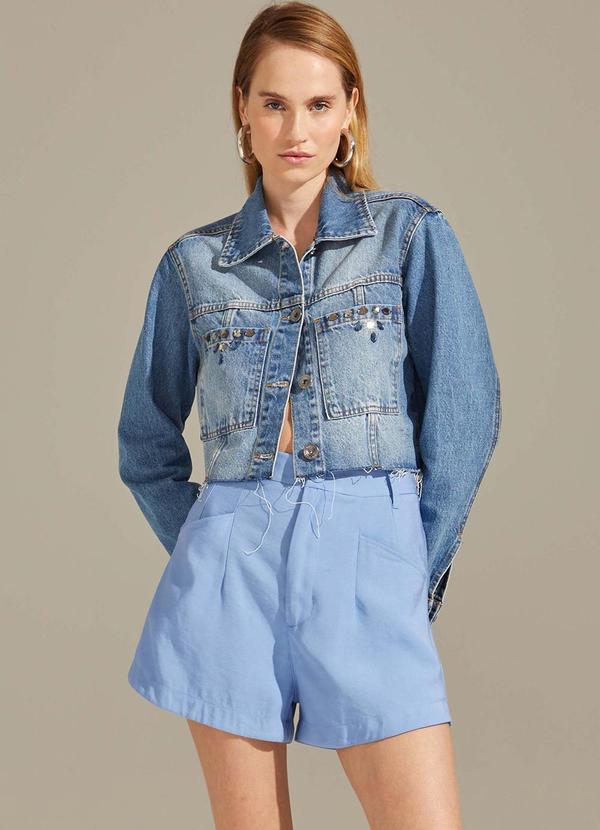 Linzzi - Jaqueta Cropped em Denim Azul Claro 3