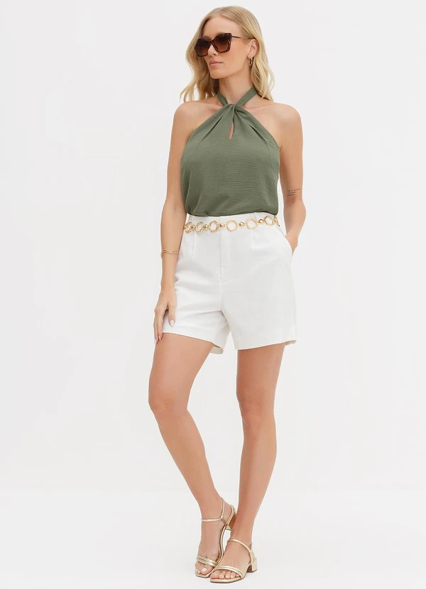 Principessa - Bermuda Alfaiataria Clássico em Linho Off White Poliana 7