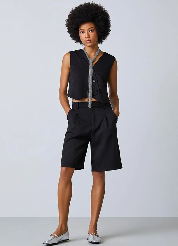 Authoria - Bermuda Alongada Preta de Alfaiataria Preto 3