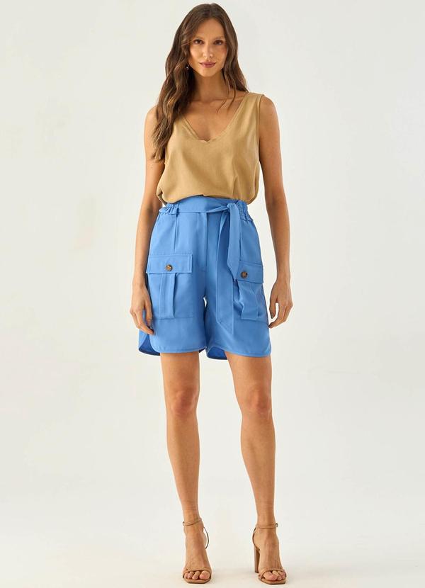 Carlota Costa - Bermuda Bolsos com Amarração Azul 3