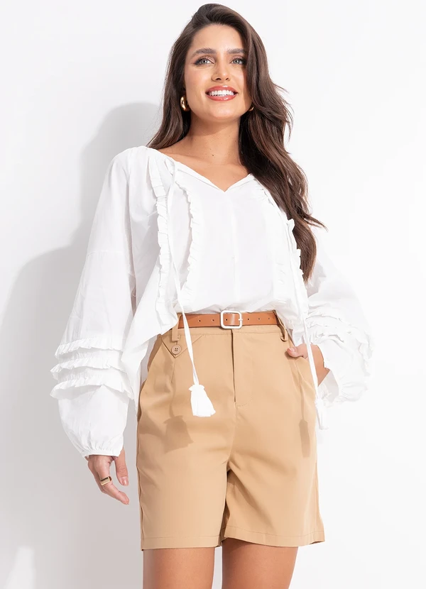 Quintess - Bermuda com Cinto em Algodão com Poliéster Cáqui 5