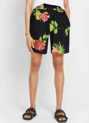 bonprix - Bermuda com Elástico Floral Dark - BONPRIX