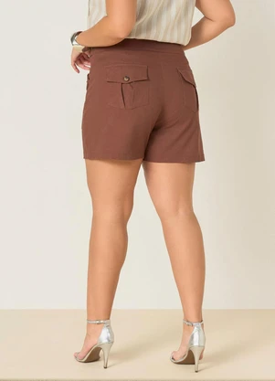 Elegance - Bermuda com Fio Contraste e Bolsos Marrom Choco - ELEGANCE