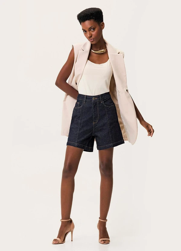 Enfim - Bermuda Comfort Jeans Cintura Alta Azul Escuro