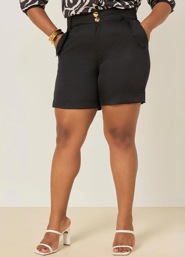 Elegance - Bermuda Cós Duplo e Bolsos com Lapela Preto