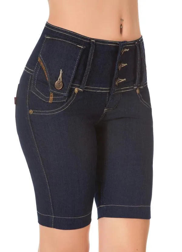 Rosalie - Bermuda Cós Largo Jeans Escuro