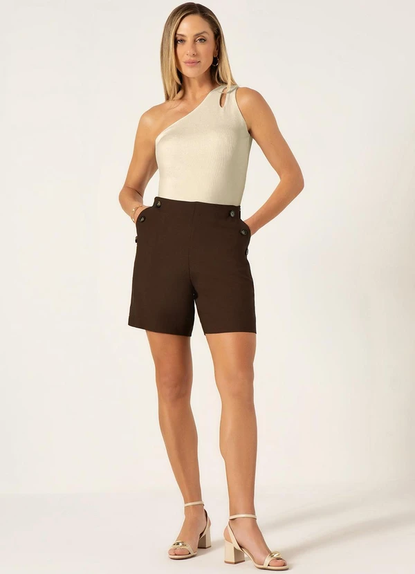 Principessa - Bermuda de Alfaiataria de Viscose Marrom Mariah 3