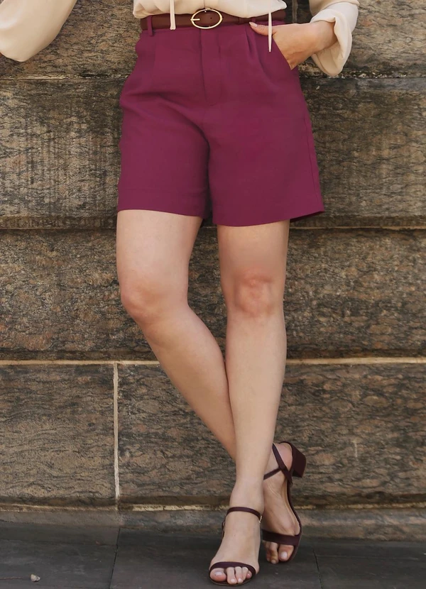 Principessa - Bermuda de Alfaiataria em Viscose Vinho Ketlin