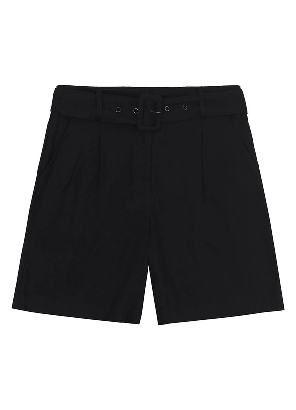 Malwee - Bermuda Feminina Alfaiataria em Viscolinho Preto